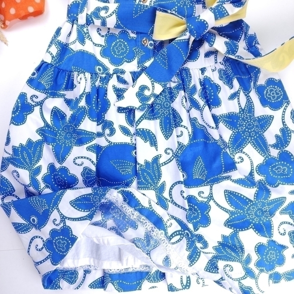 Lilly Pulitzer White Label Blue White Floral  Yellow Belted Pocketed Dre… - Picture 3 of 16